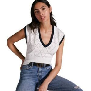 NWOT Maeve Anthro Icon Logo Cotton Knit V Neck Sleeveless Sweater Top B&W Small